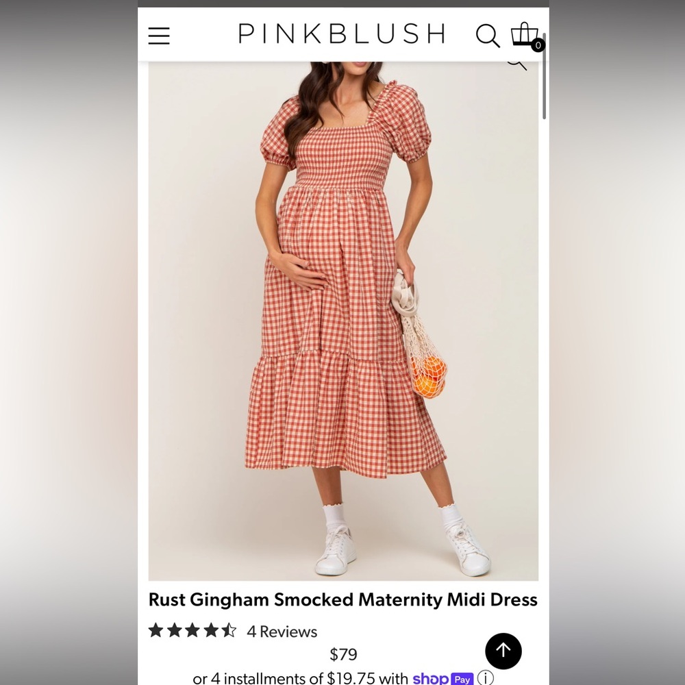 Rust Gingham Smocked Maternity Midi Dress